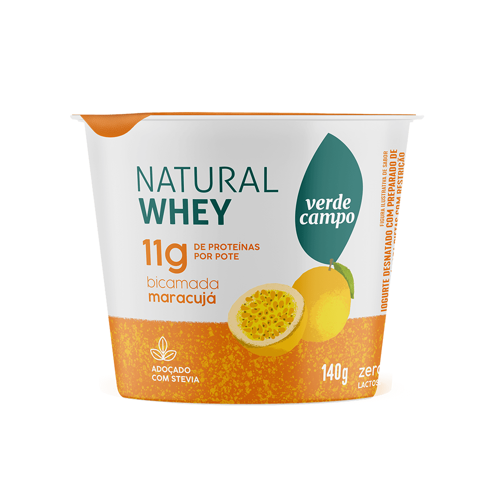 Iogurte Natural Whey Colherável Bicamada Maracujá 11g de Proteína Verde Campo
