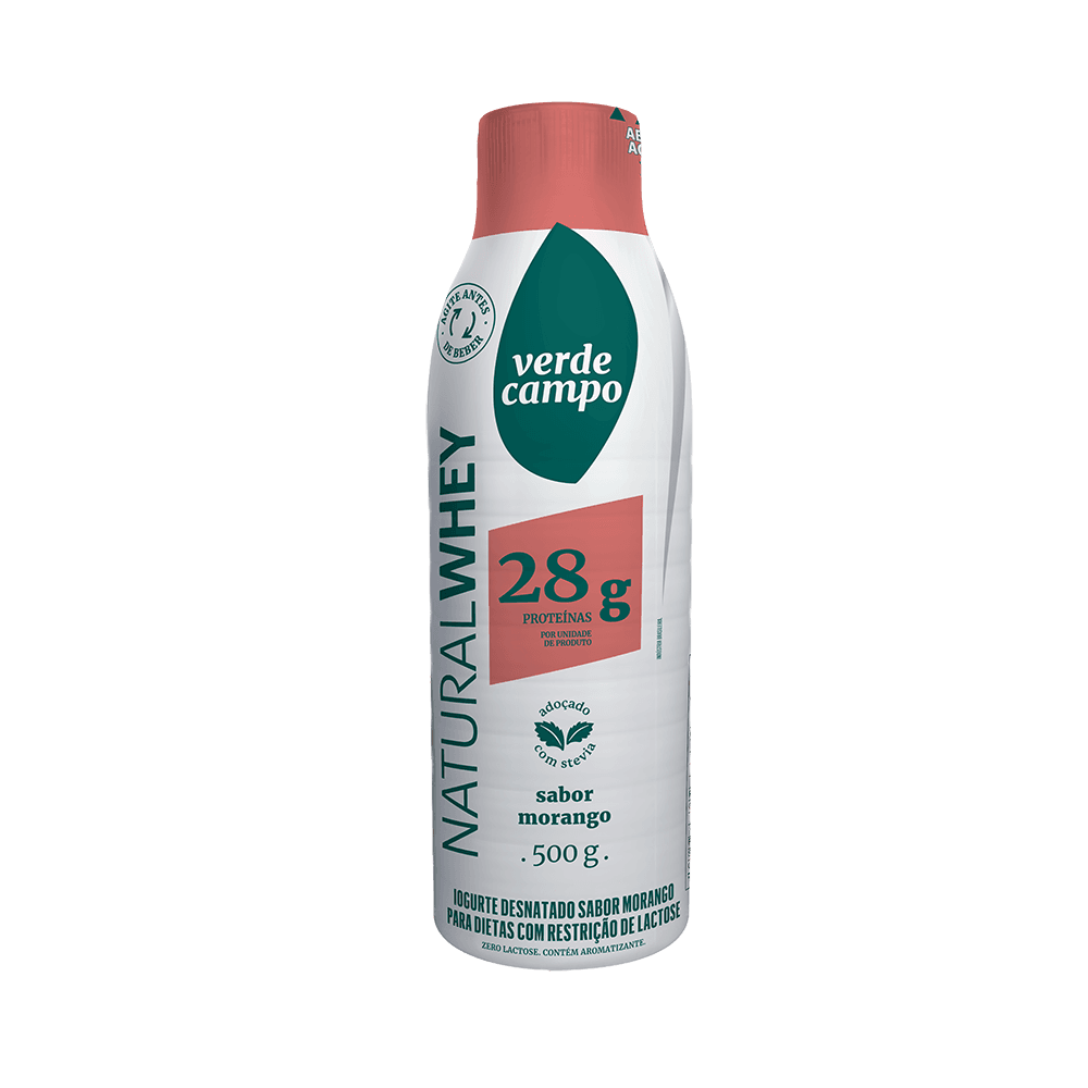 Iogurte Natural Whey Morango 28g de Proteína Verde Campo