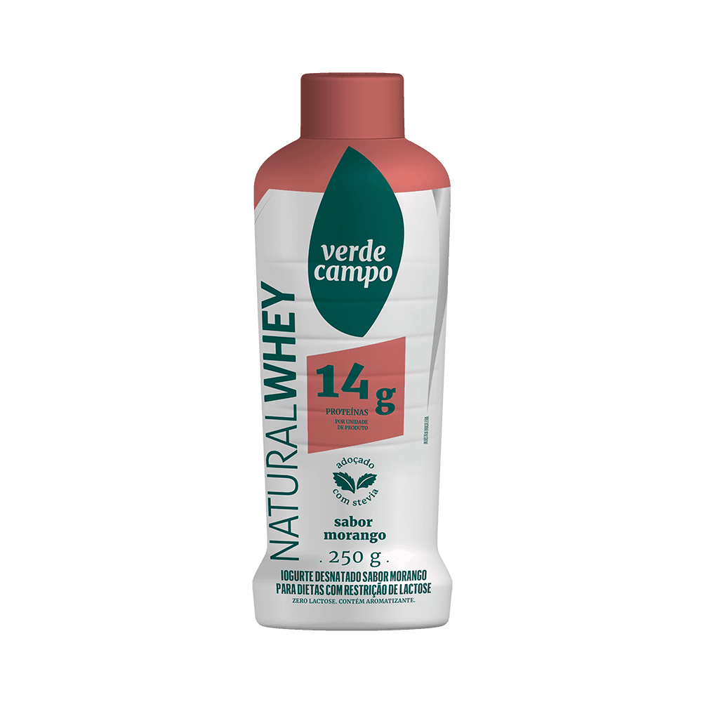 Iogurte Natural Whey Morango 14g de Proteína Verde Campo