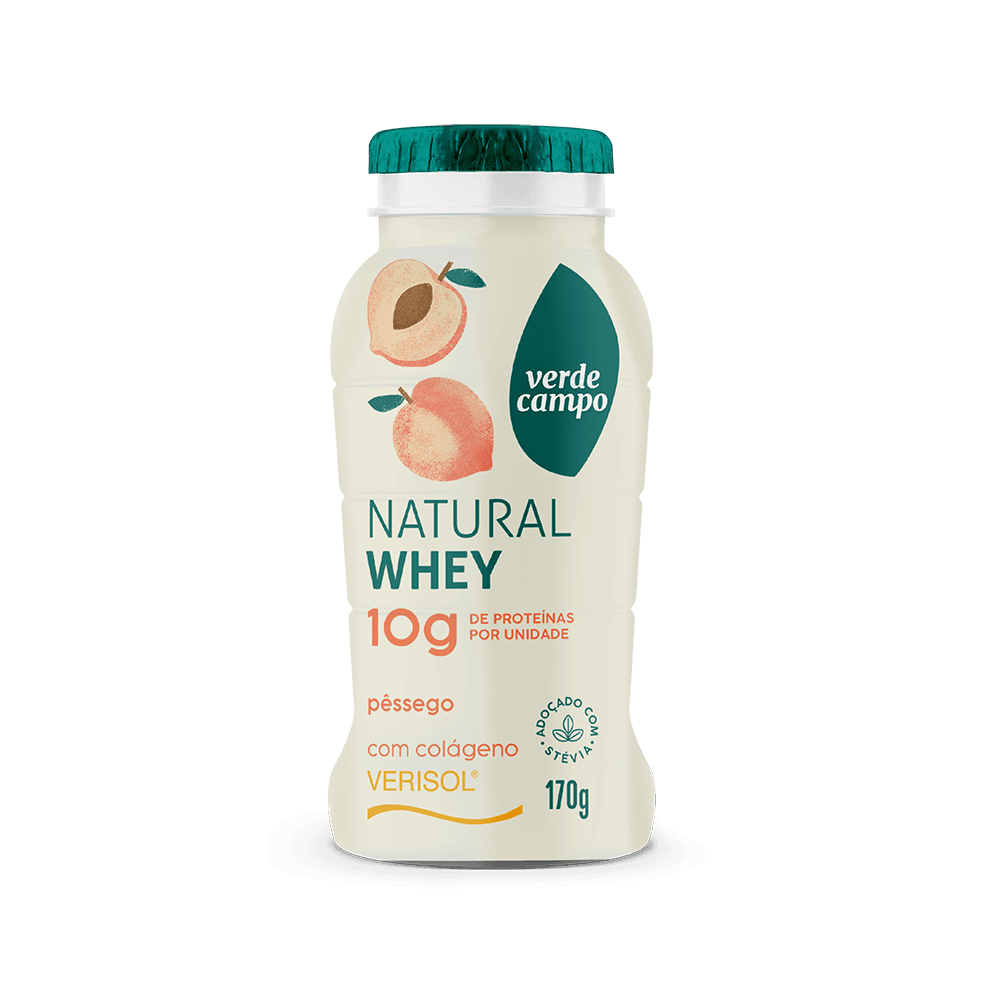 Iogurte Natural Whey Pêssego Com Adição de Colágeno Verisol 10g de Proteína Verde Campo